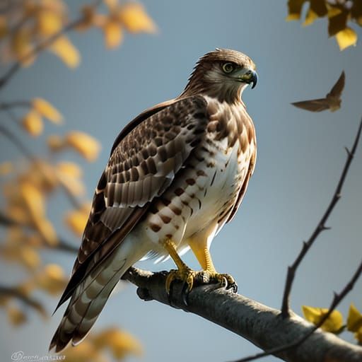 Red-Tailed Hawk Surveys Territory in Golden Hour Light