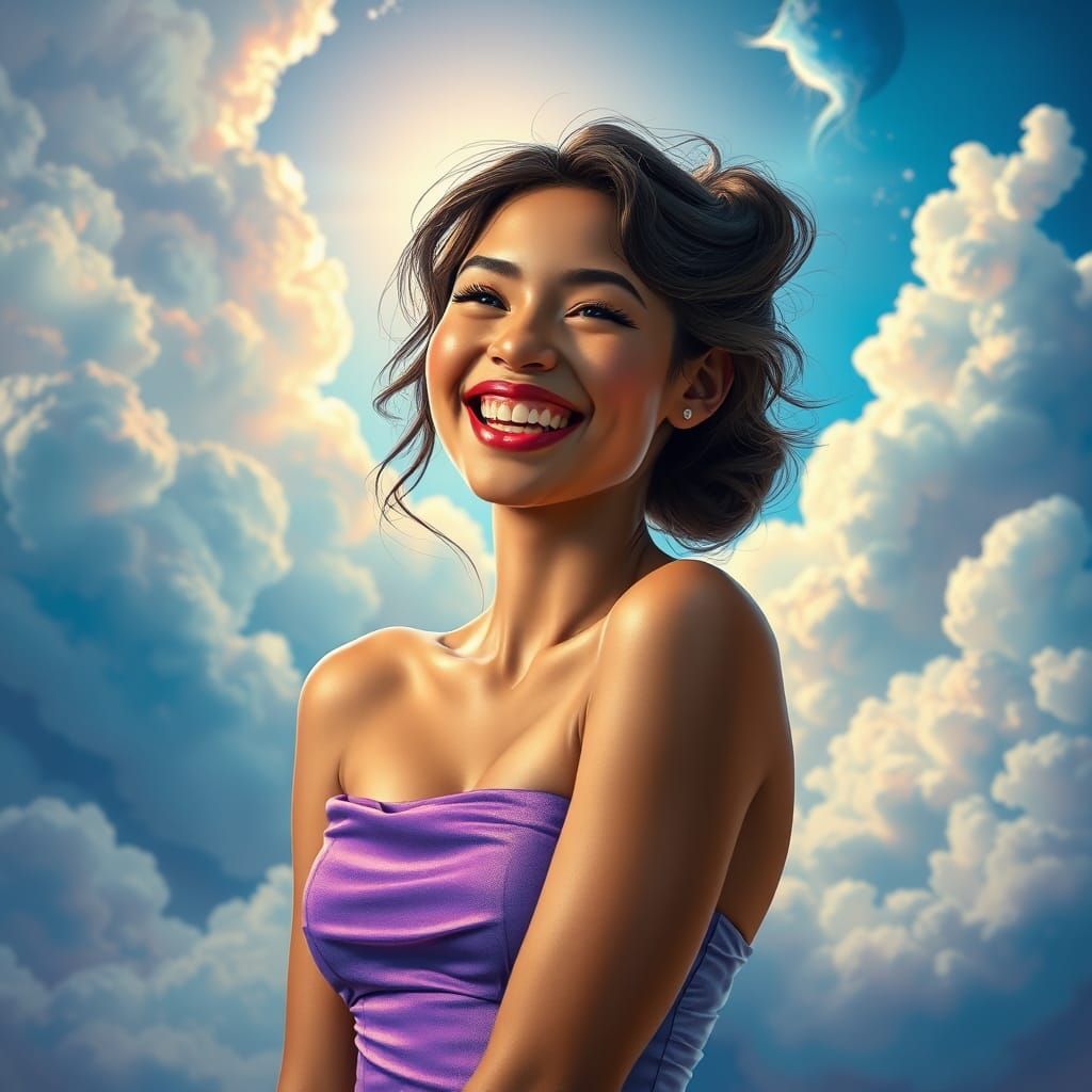 Ecstatic Woman in Dreamlike Fantasy Landscape