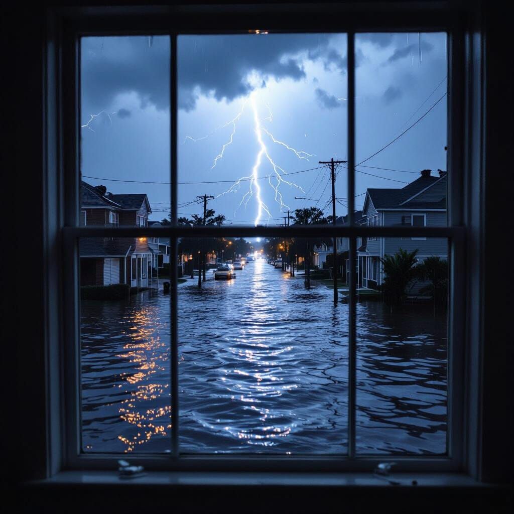 Flooded Street View During Hurricane Approach