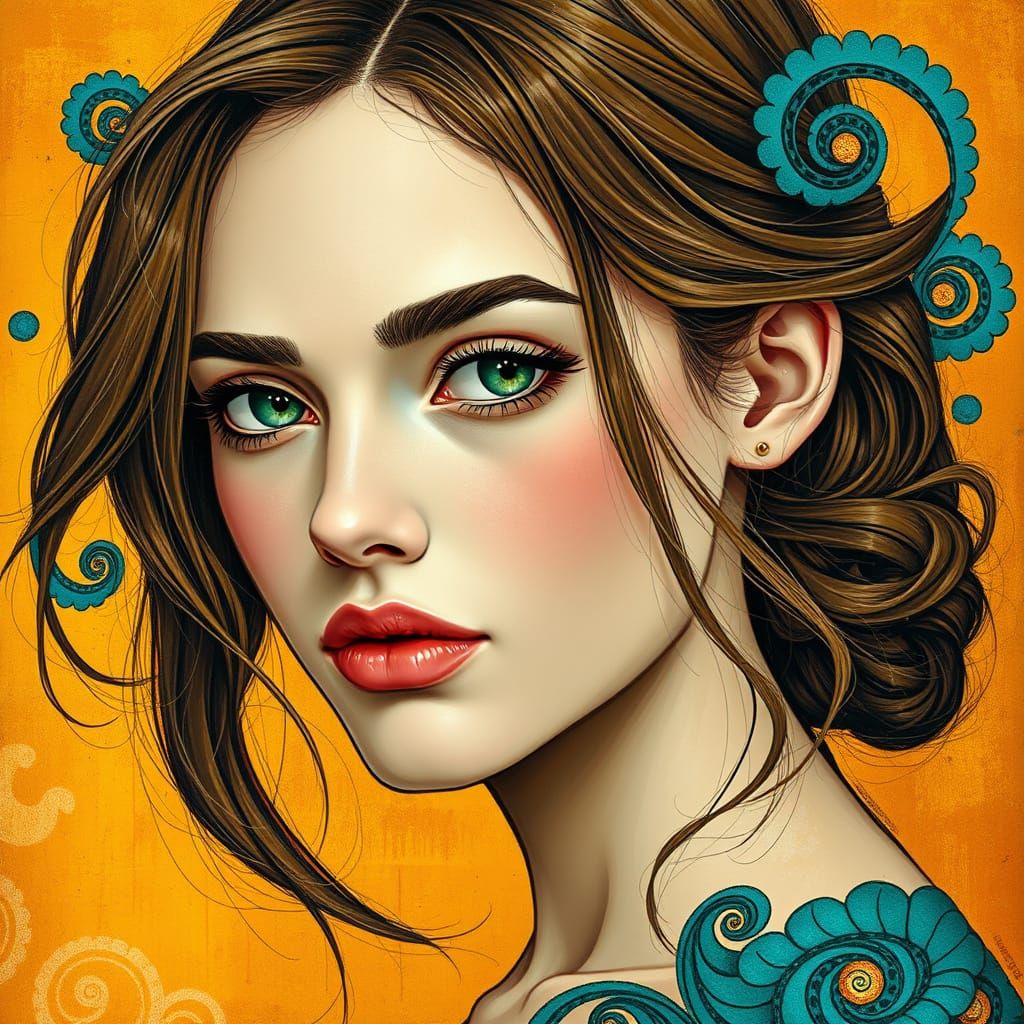 Young Woman in Vibrant Abstract Art