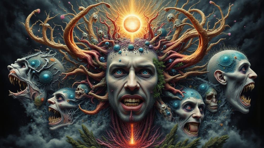 Fractal Faced Man in Digital Inkblot Horror Style