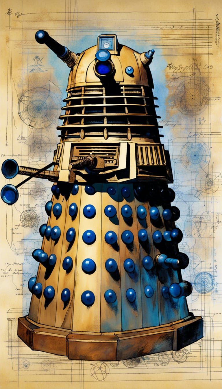 Dalek Schematic in Vibrant Illustration Style
