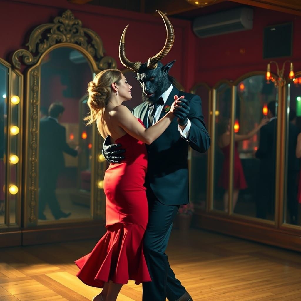 Krampus Dancing Salsa in a Vibrant Digital Art Style