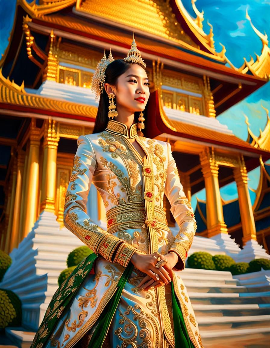 Miss Universe Thailand in Gurney-Style Oil Painting