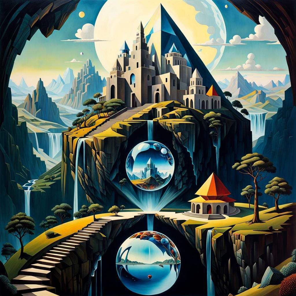 Abstract Geometric Landscape in Crystal Cubism Style