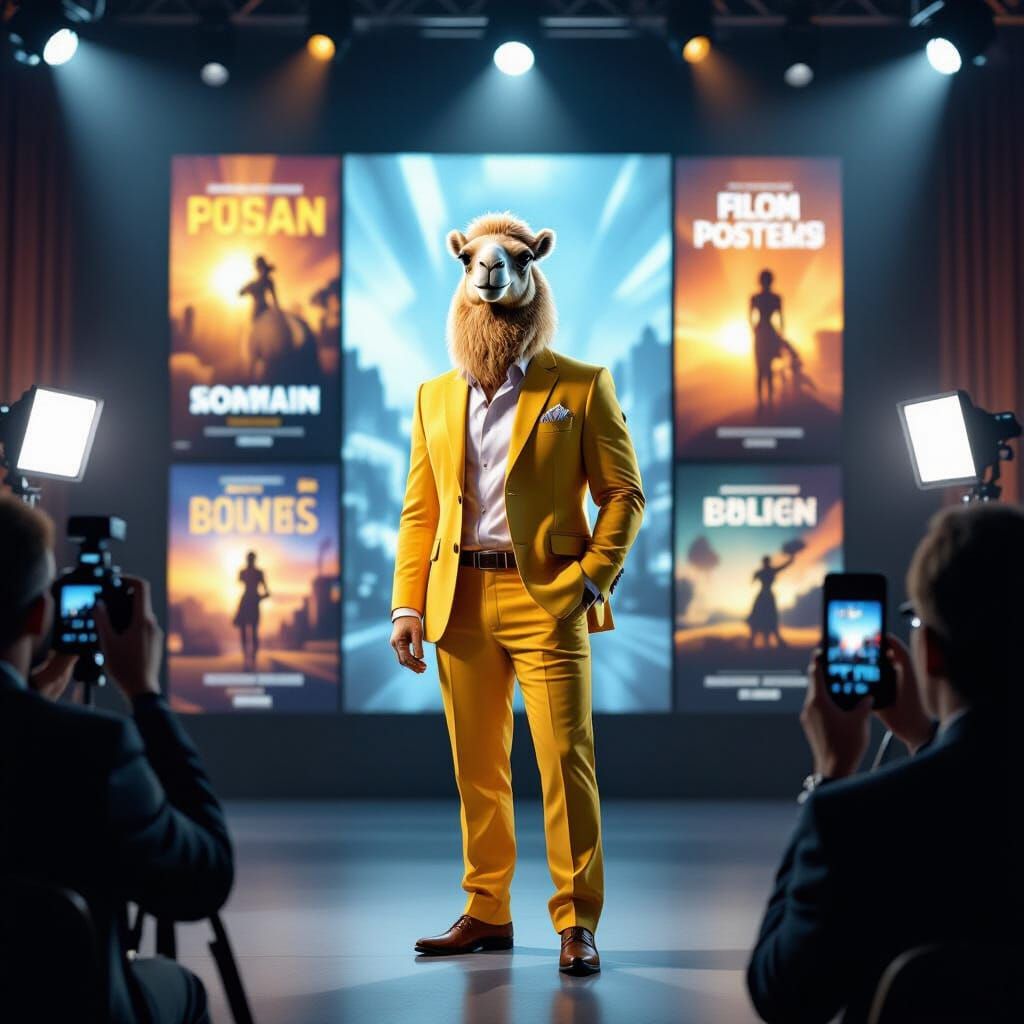 Camel in Yellow Suit at Film Premiere