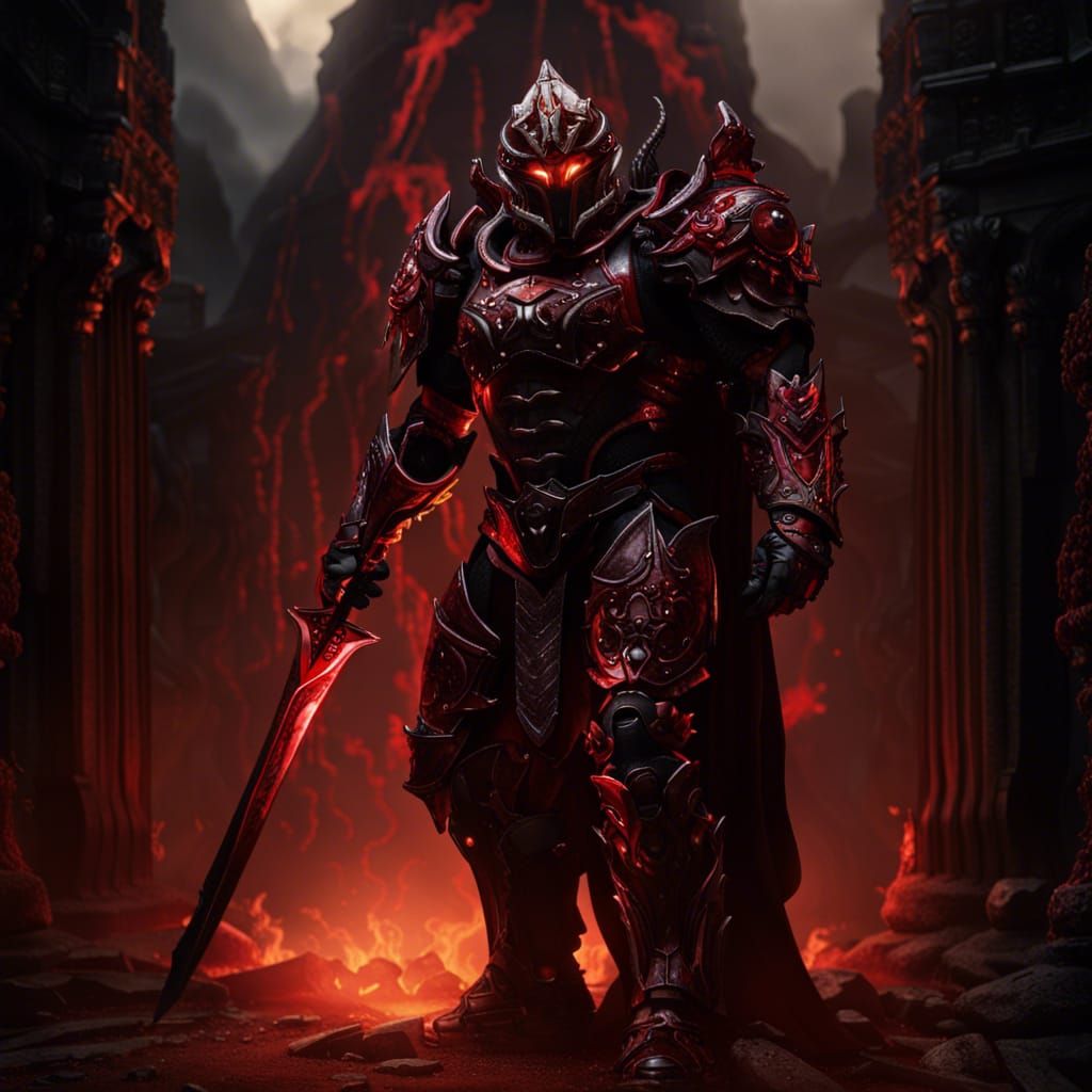 Intimidating Knight at Hell's Gate: Detailed Matte Painting