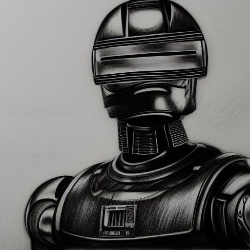 Hyperdetailed Charcoal Drawing of Robocop