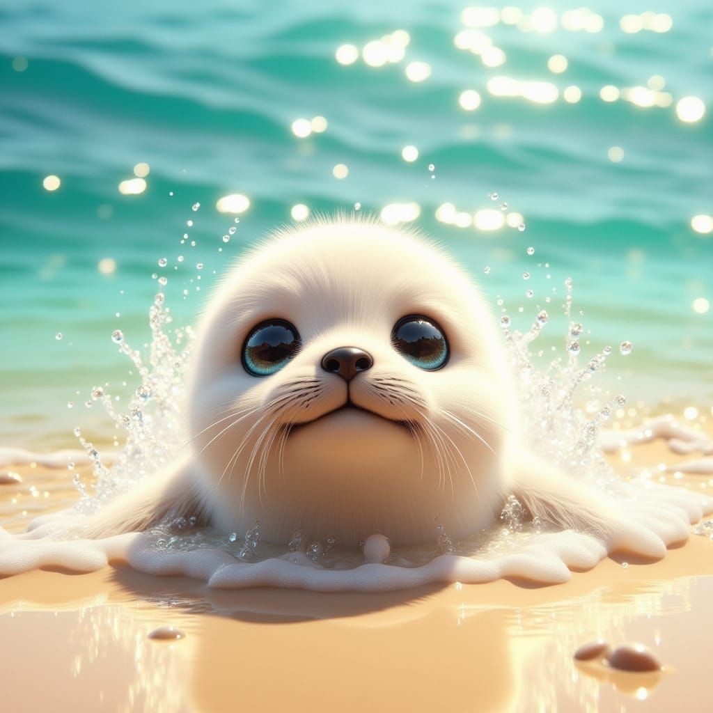 Whimsical Seal Pup Plays in Turquoise Waters