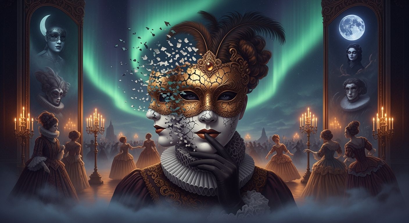 Surreal Masquerade Figure with Dissolving Mask