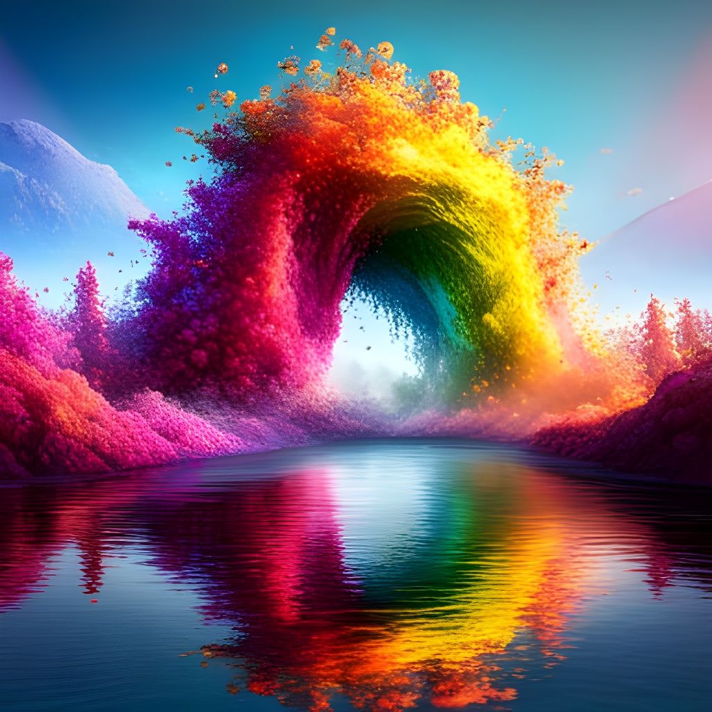 Colorful Rainbow Explosion in 3D with Splash Art