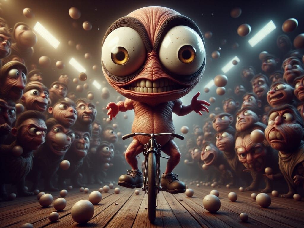 Anthropomorphic Mushroom Clown in Circus Scene