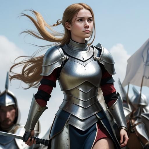 Female medieval warrior in brilliant shining armor