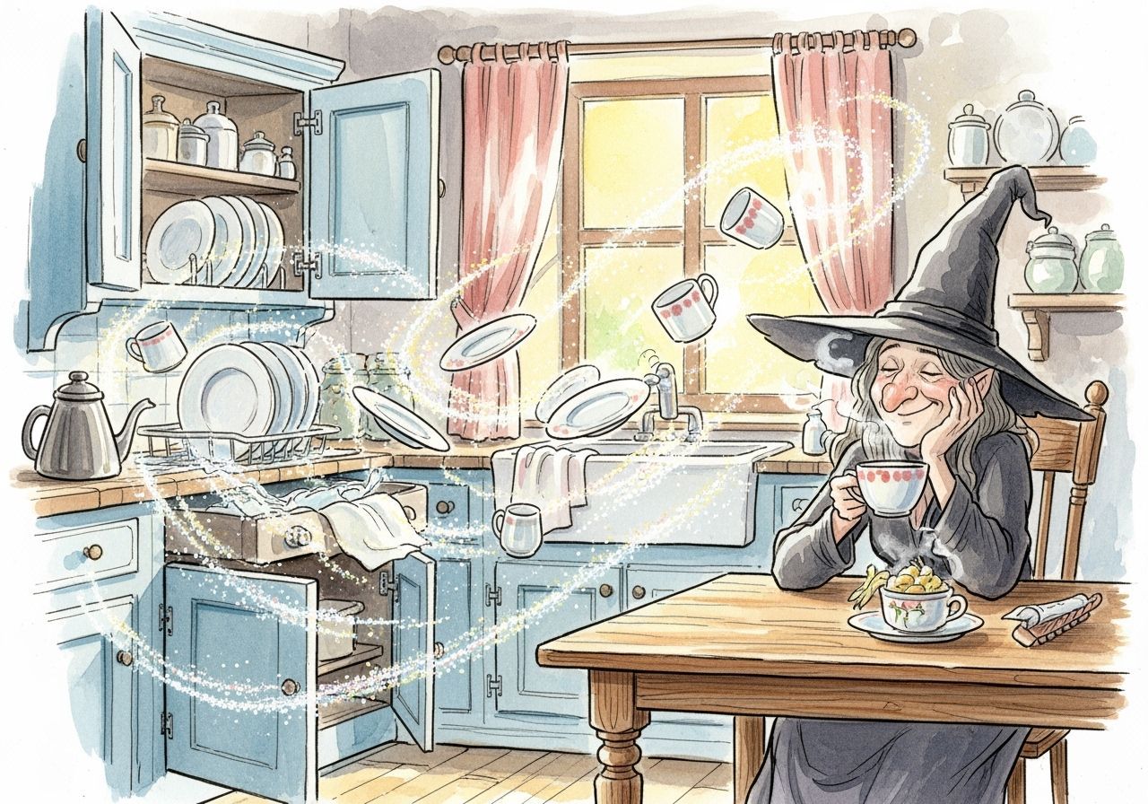 Magical Cottage Kitchen with Self-Washing Dishes