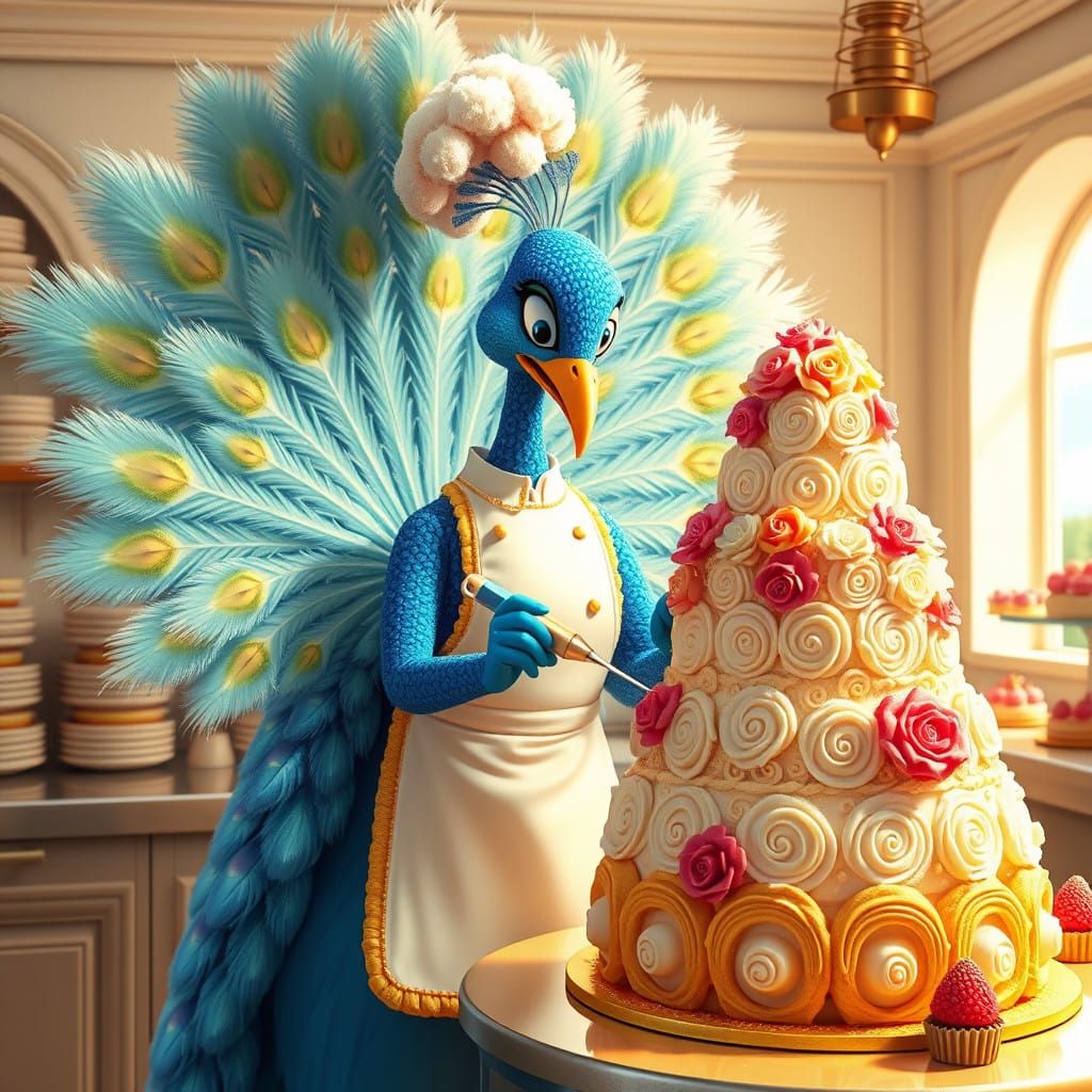 Vibrant Chef Peacock Creates Floral Masterpiece
