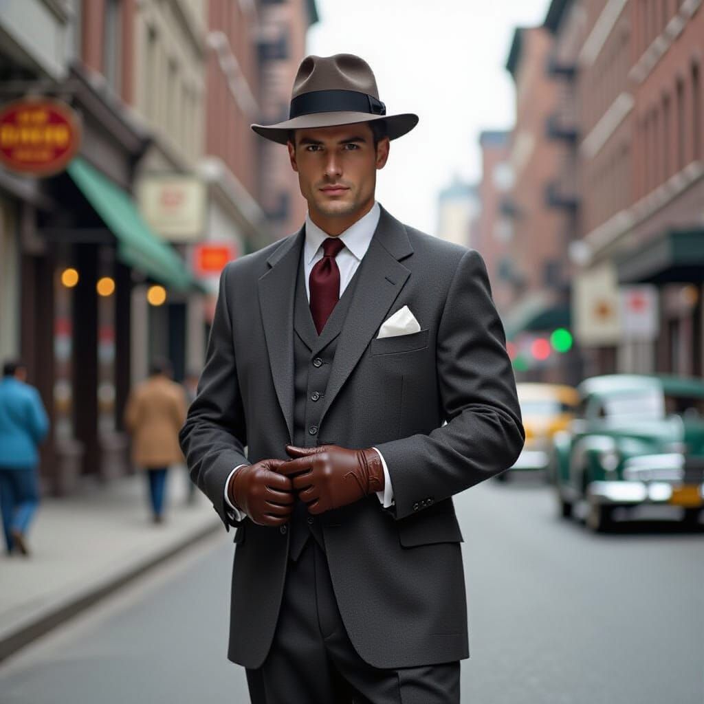 Man in 1950s Suit in Norman Rockwell Style