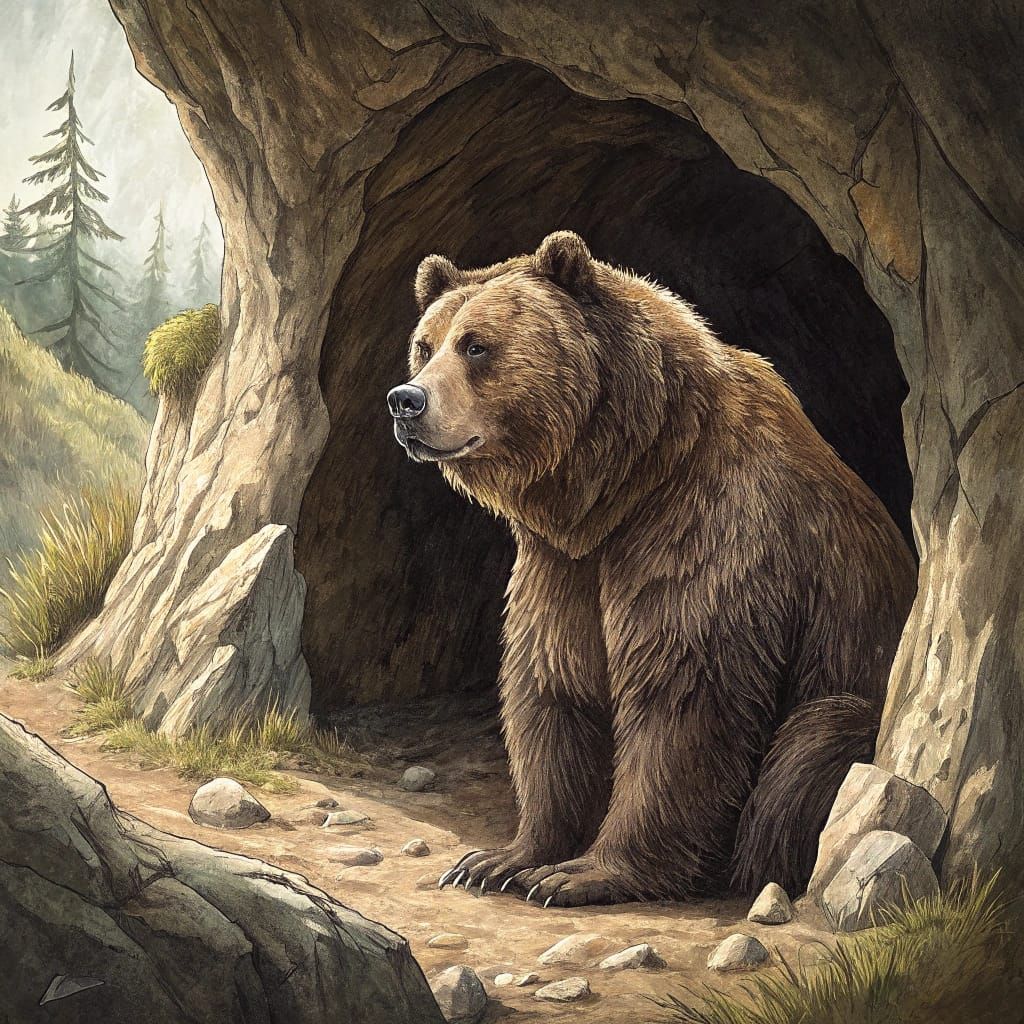 Intimate Close-Up of a Grizzly Blocking Cave Entrance