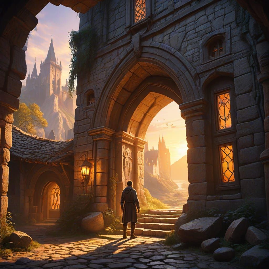 Scientist's Portal to Medieval Village: Digital Concept Art