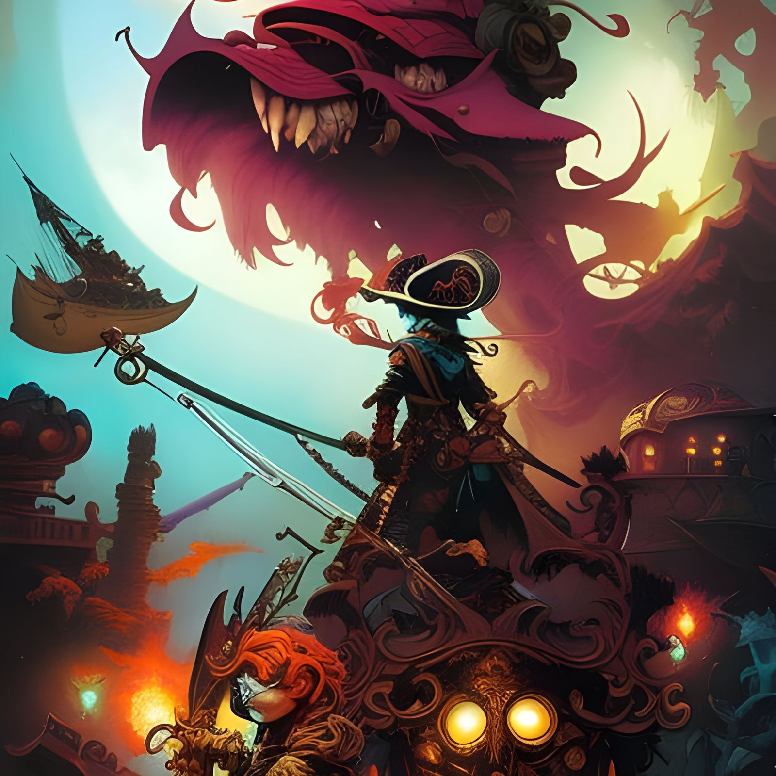 Pirate Captain vs Kraken in Hyperrealistic Style