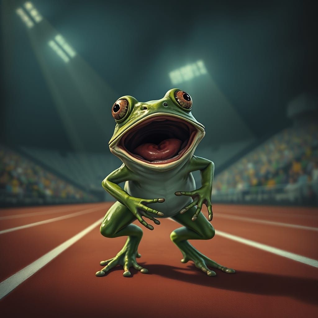 Horrified Frog Wins Night Race in Horror Style