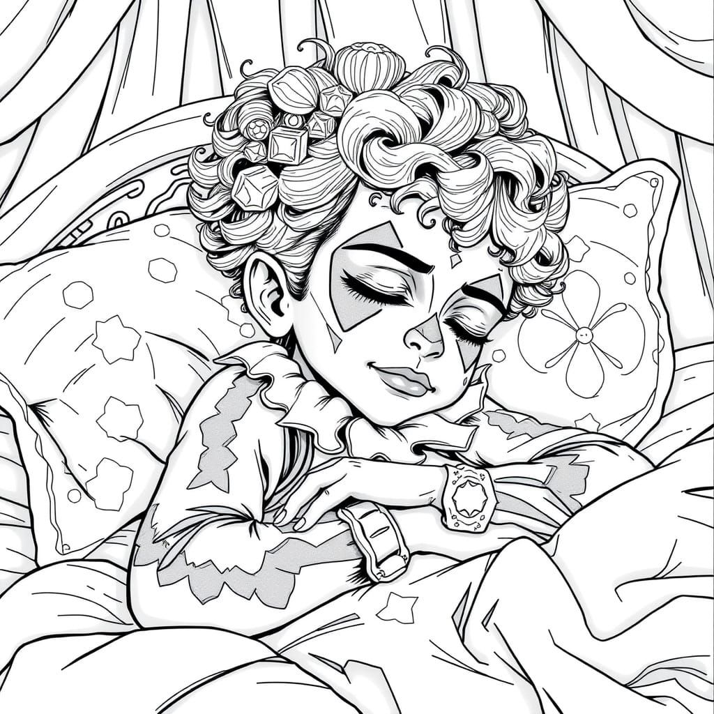 Whimsical Harlequin Child in Fantasy Slumber