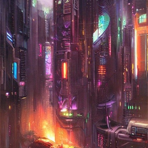 Cyberpunk Magic Cityscape as Digital Oil Painting