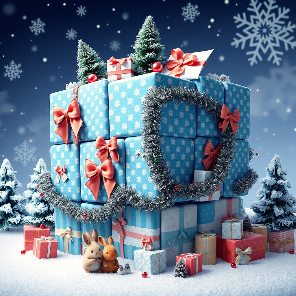 Surreal Christmas Gift Rubik's Cube in Hyperreal 3D
