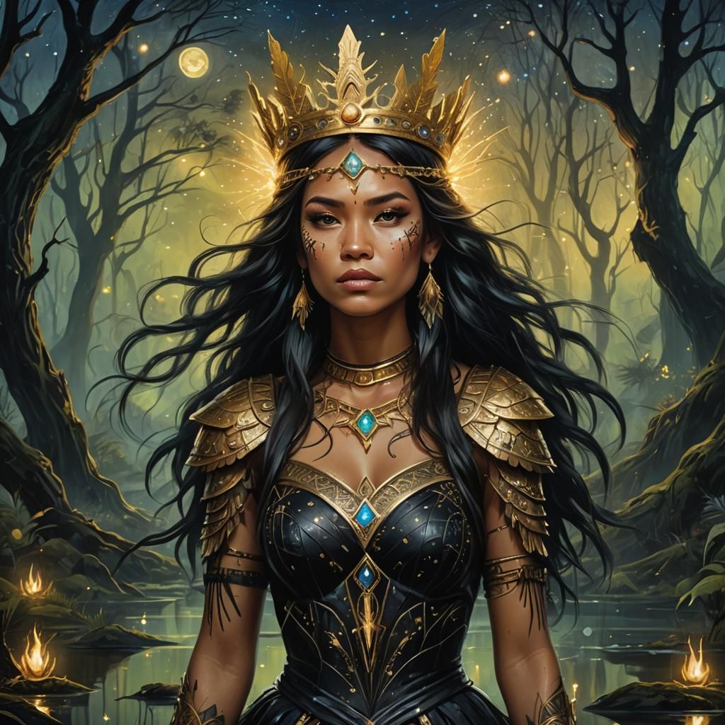 Magical Swamp Princess in Vibrant Oil Painting