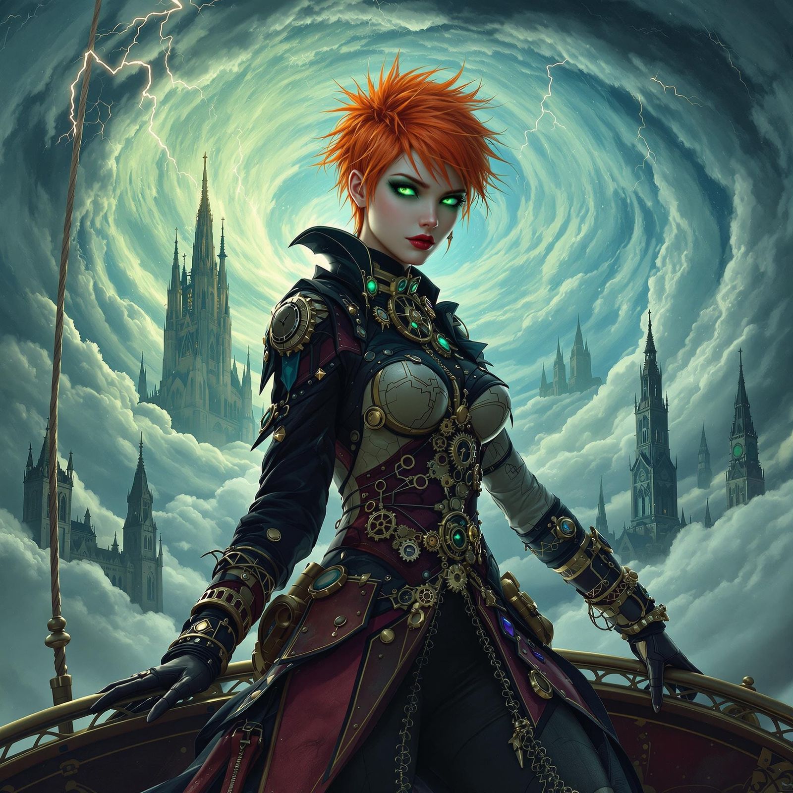 Gothic Airship Captain Navigates Steampunk Vortex