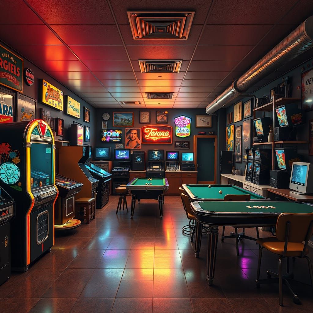 Hyperrealistic Retro Game Room Inspired by Syd Mead