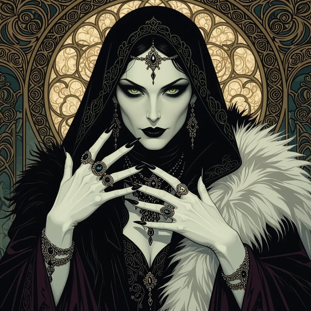 Ancient Vampire Matriarch in Gothic Art Nouveau Style
