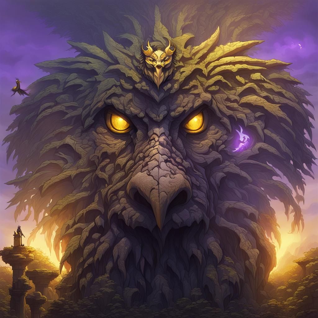 Gryphon on Ruined Castle Wall in Dark Fantasy Style