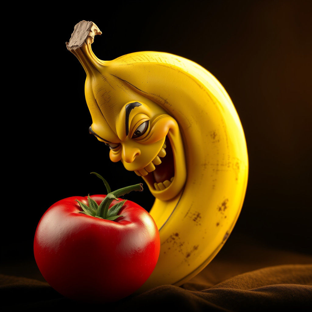 Vibrant Banana Devours a Plump Tomato in a Rich, Dreamlike W...
