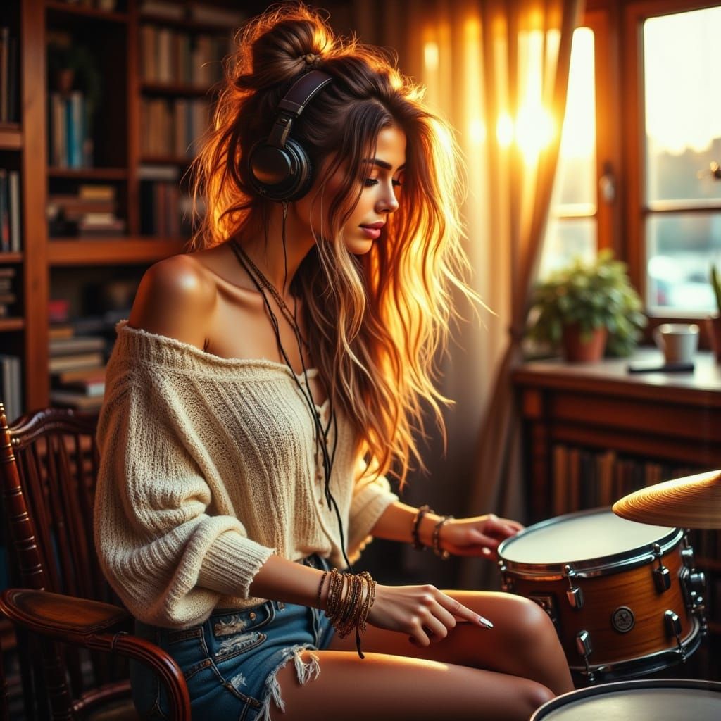 Cozy Studio Session with Drummer Girl