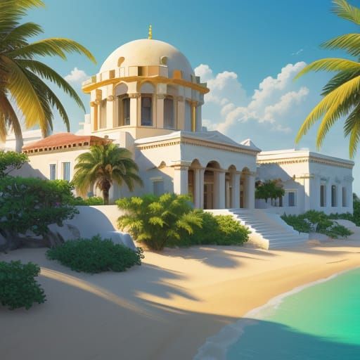 Exotic Planet Landscape with Greek Architecture