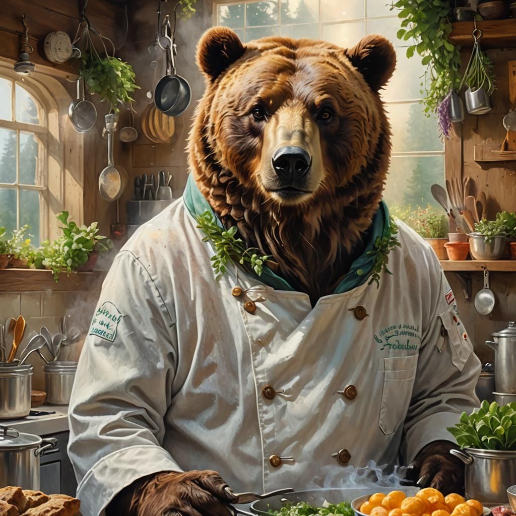 Kodiak Bear Chef Portrait in Ethereal Lighting