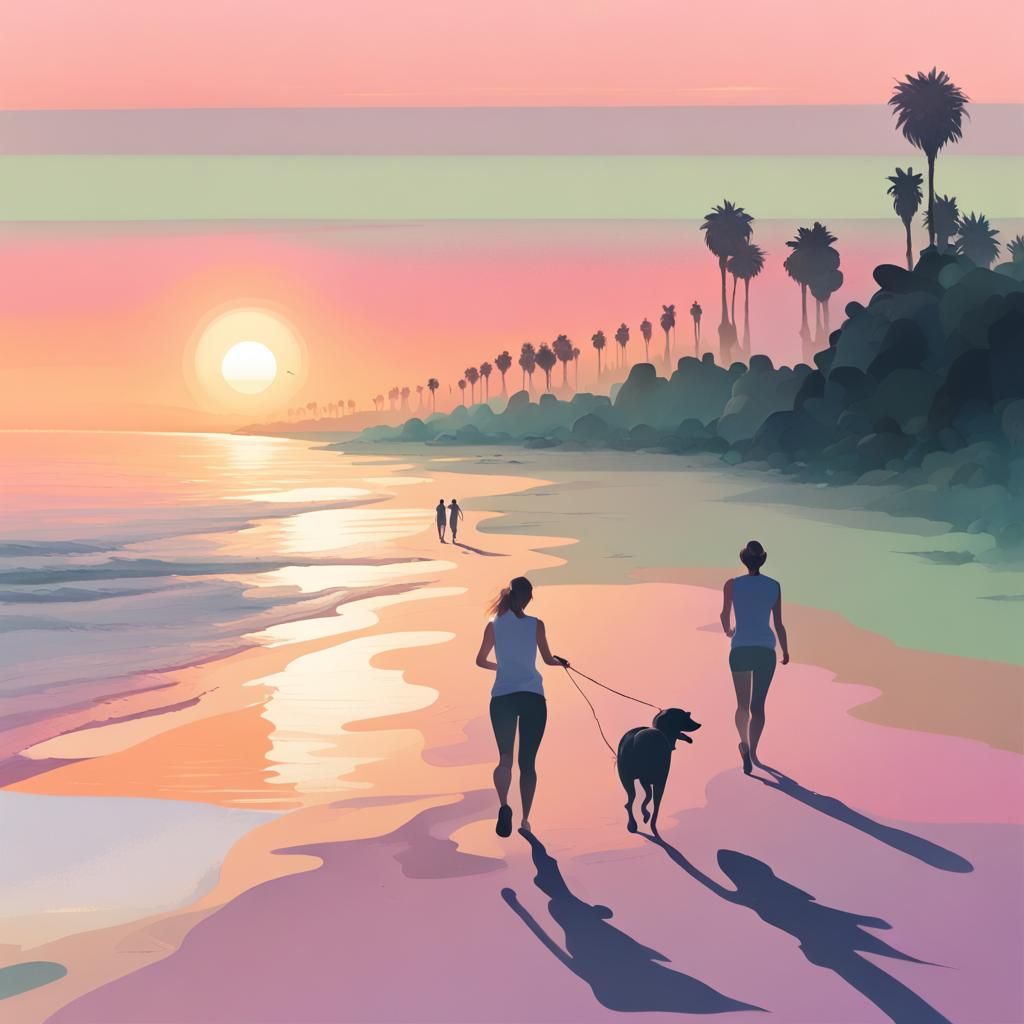 Pastel Sunset Beach Walk: A Digital Painting
