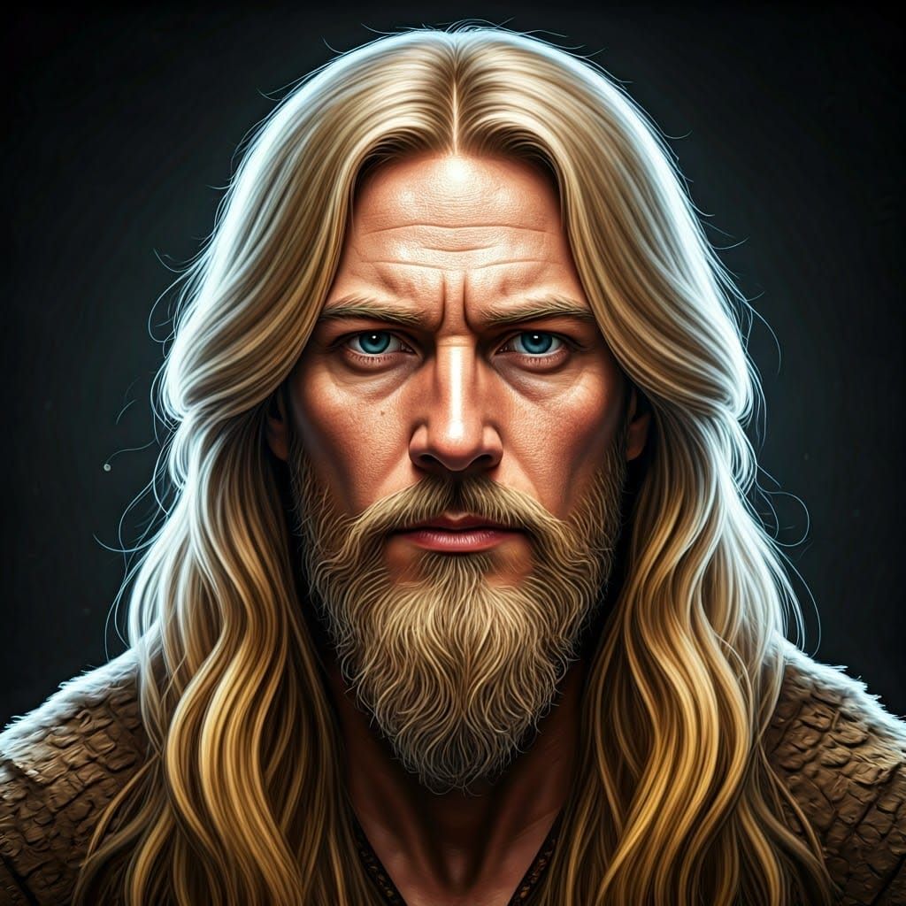 Viking Leader Embraces Blonde in Winter Castle Scene