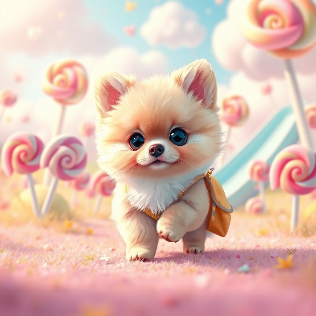 Pomchi Puppy's Candy Playground in Dreamy Pastel Art