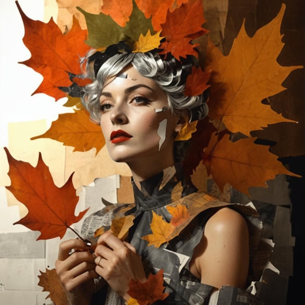 Dada Collage of Performer in Autumnal Photogram Style