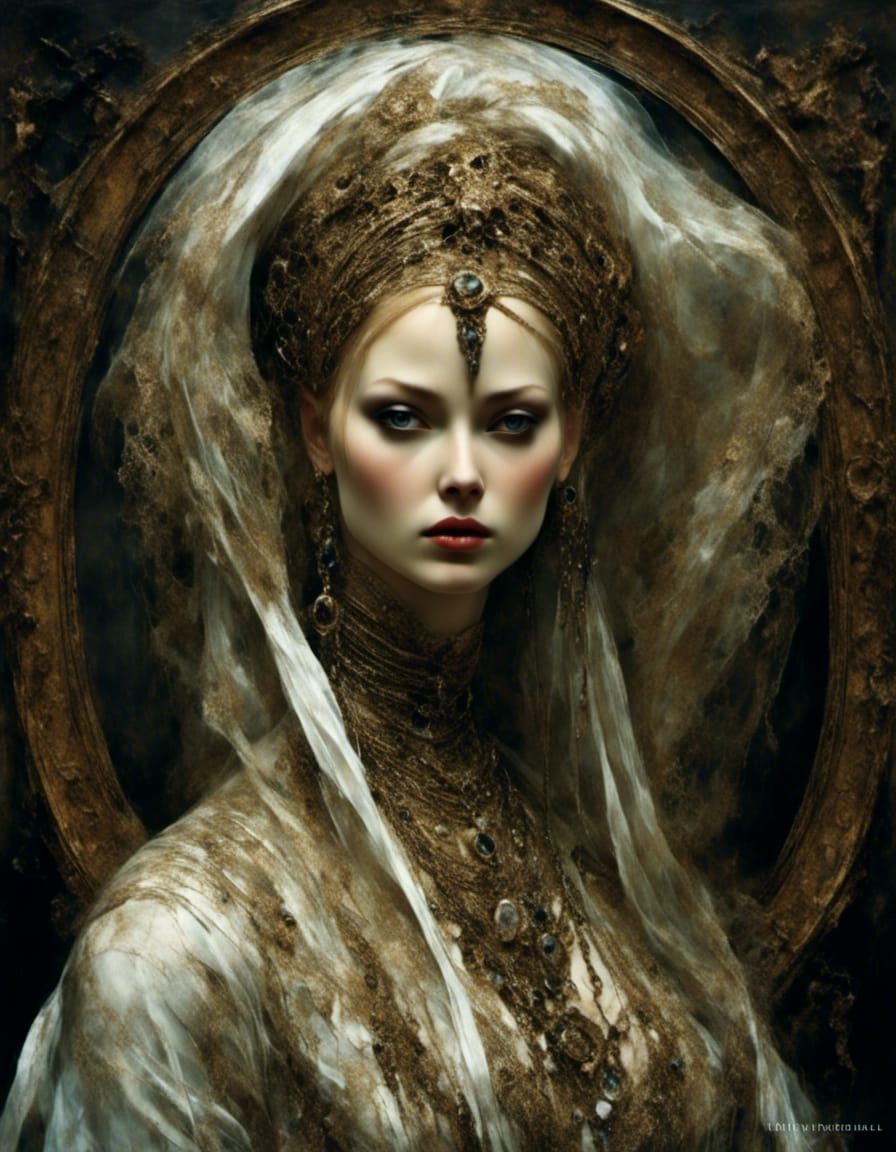 Ethereal Specter in Gilded Frame: Renaissance-Inspired Art