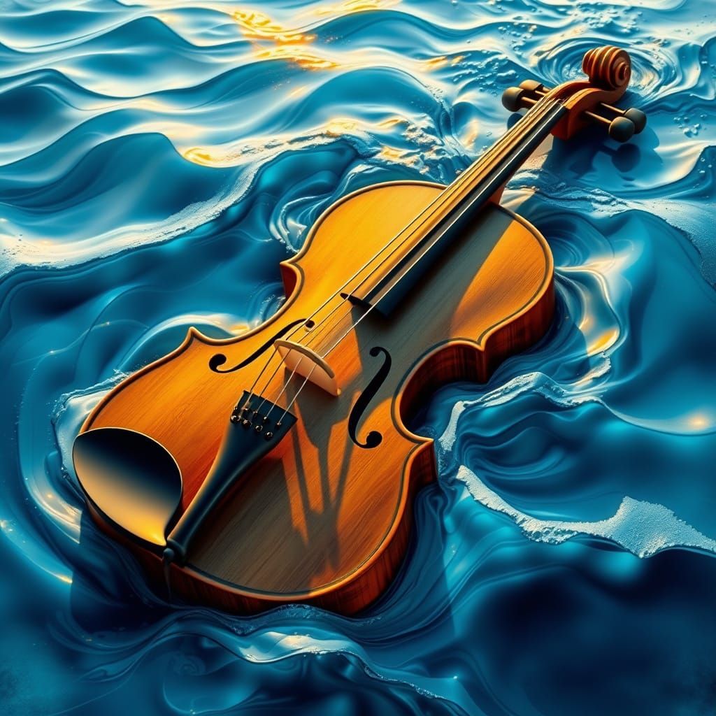 Water Violin Oil Painting in Giotto Style