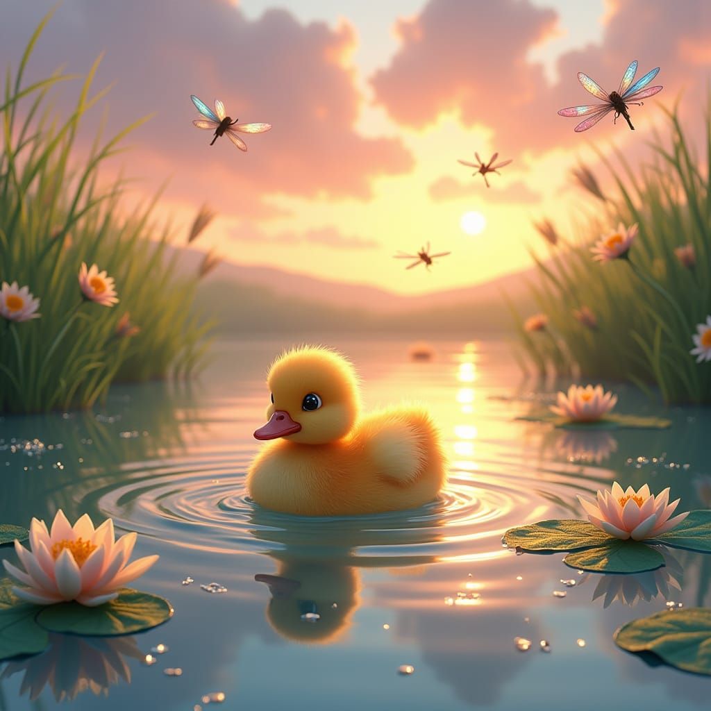 Golden Duckling's Sunset Swim