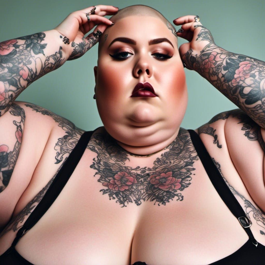 Hyperrealistic Portrait of a Curvy Woman with Shaved Head