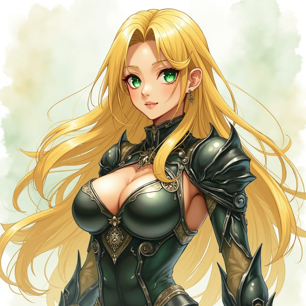 Ethereal Anime Demoness in Impressionist Style Battle Suit