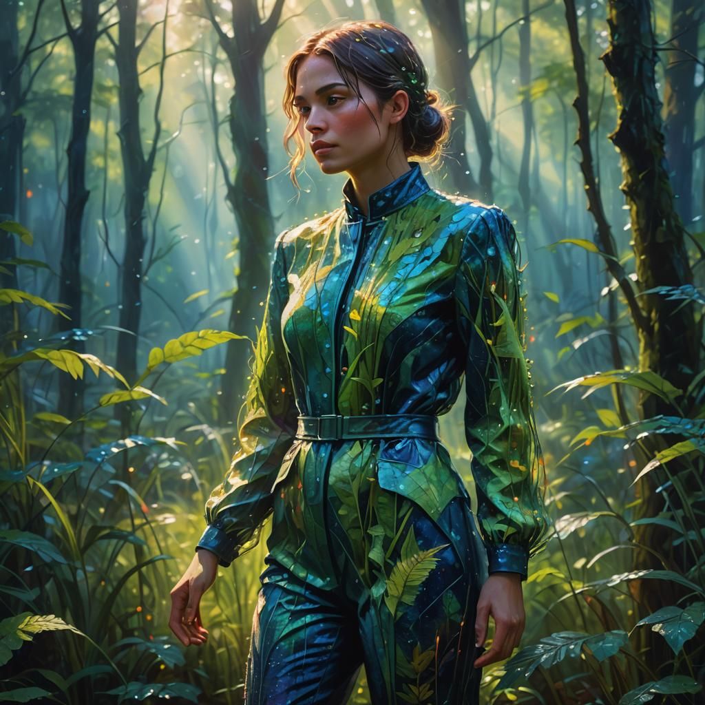 Woman in Grass Suit, Fantasy Oil Painting