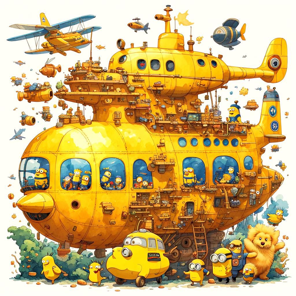 Yellow Submarine filled with Yellow Cartoon Characters