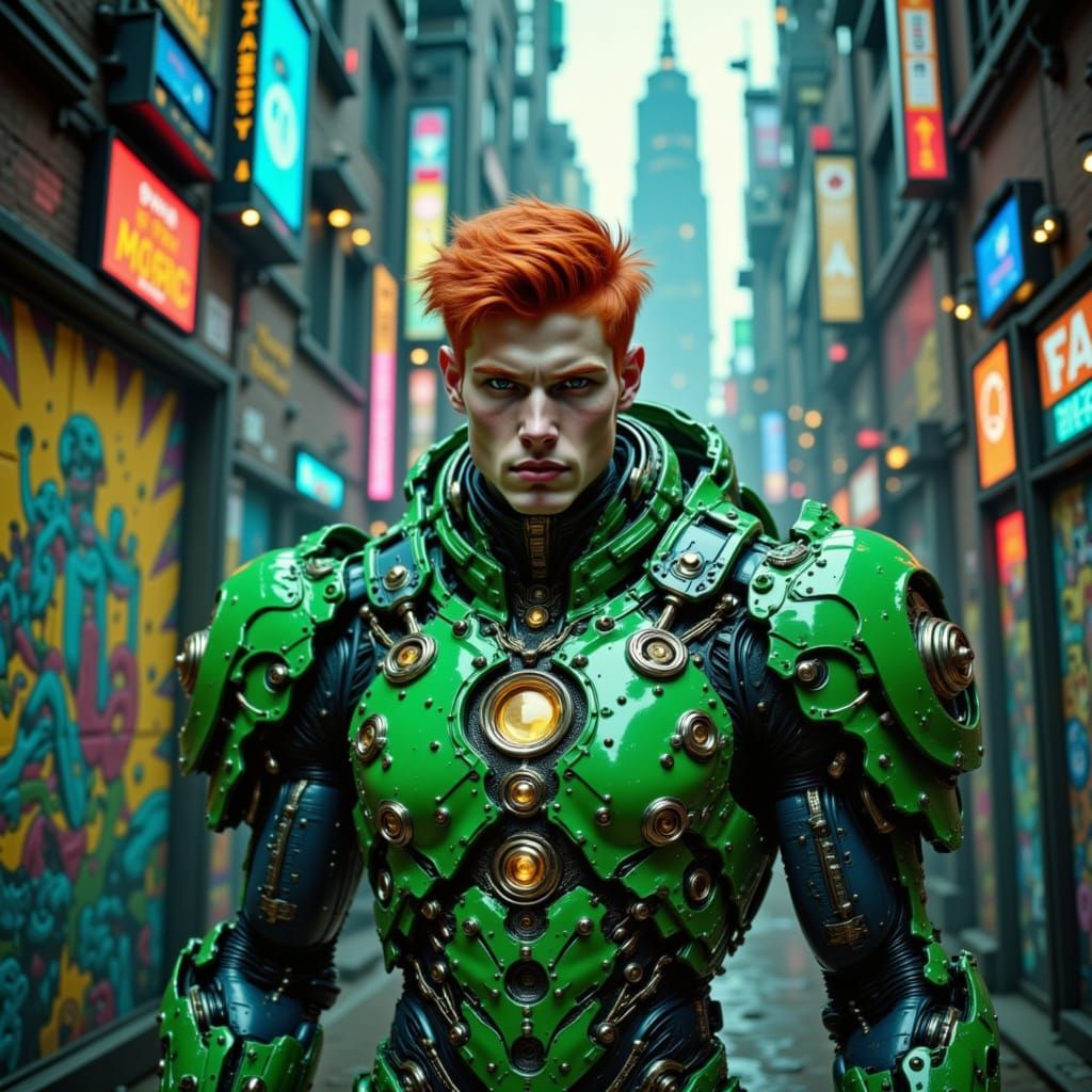 neon green steampunk mecha