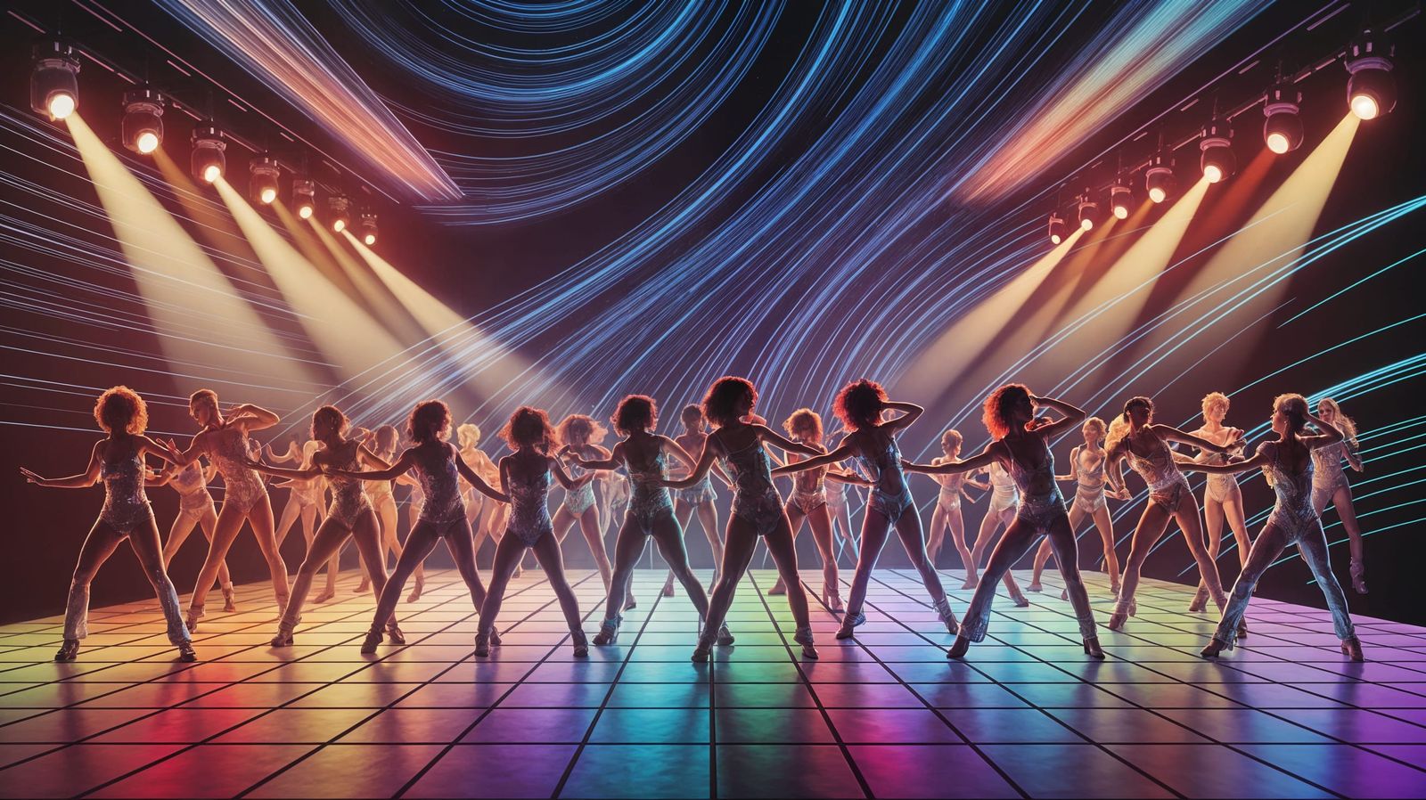 Cosmic Disco Dance Party in Vibrant, Shimmering Style