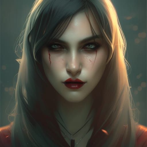 Vampire Girl Portrait in Art Nouveau Style